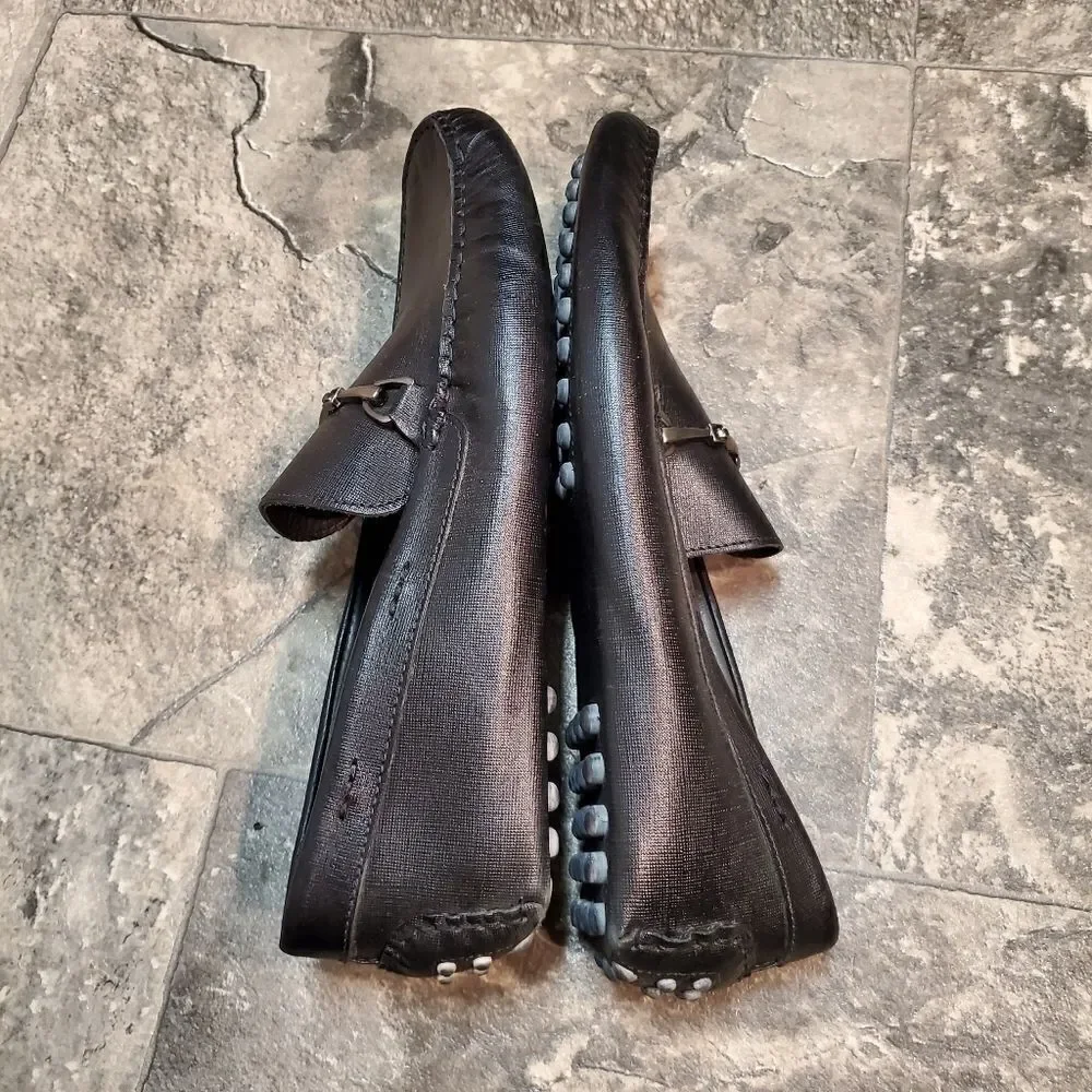 Nordstrom Brand Black Leather Horsebit Vamp Moc Toe Driving Loafers Men's 10.5 M